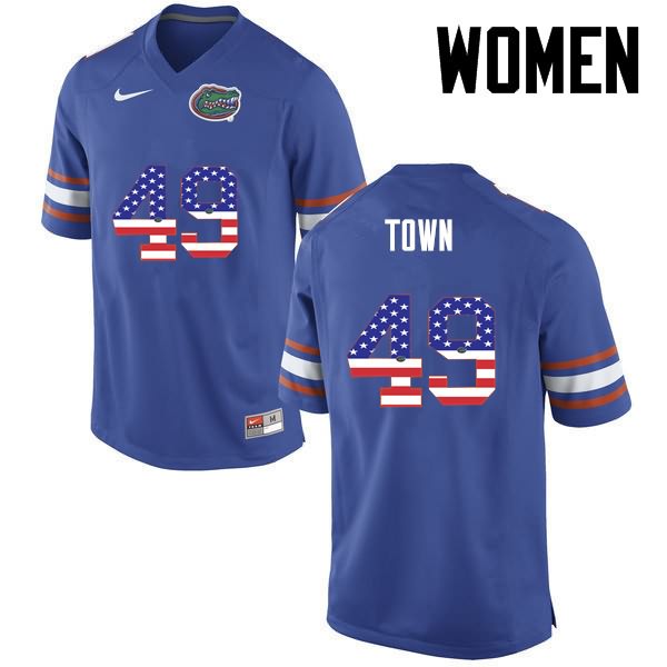 Women's NCAA Florida Gators Cameron Town #49 Stitched Authentic USA Flag Fashion Nike Blue College Football Jersey WFF1765TW